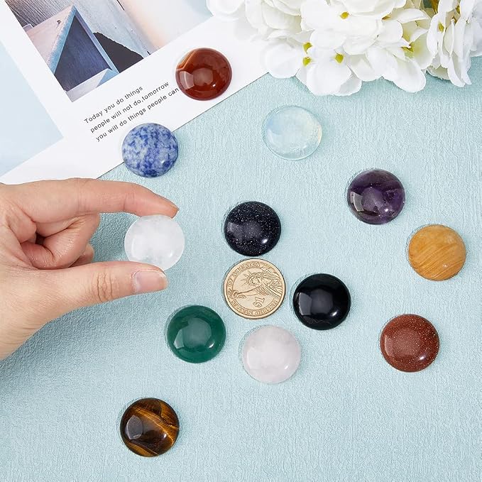 SUPERFINDINGS 12Pcs 12 Styles Natural Cabochon Gemstone 25mm Half Round Dome - Image 3