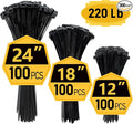 Zip Ties Assorted Sizes (12"+18"+24")- 300 Pack, Large Zip Ties Heavy Duty with 220 lb Tensile Strength for Outdoor Use, Black, Long Cable Ties by ANOSON