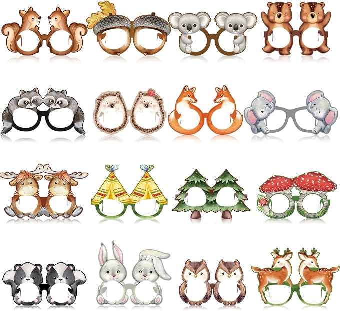 Pajean 32 Pcs Woodland Animal Decorations Eyeglasses Wild One Camping by Pajean