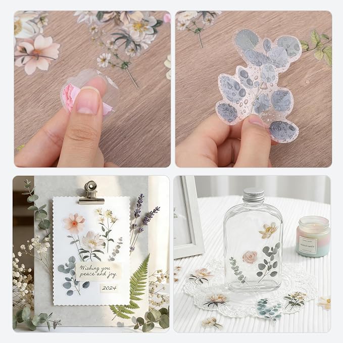 85 Pieces Natural Scrapbooking Stickers, Self-Adhesive Daisy Camellia Stickers - Image 5