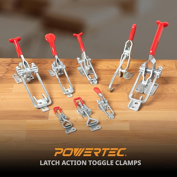 POWERTEC 4PK Toggle Clamp, 400 lbs Holding Capacity, 4002 Adjustable Pull Action Latch for Smoker, Tool Box, Woodworking Jigs and Fixtures, Cabinet, Tool box, Door (20333)