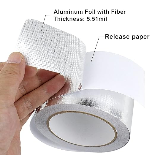 BOMEI PACK Adhesive Aluminum Foil Heat Shield Tape 2 Pack Barrier Fiberglass Thermal Insulation Reflective Material High Temp Protection (2 inch)