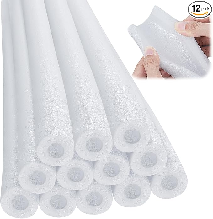 Amylove 12 Pcs 3.3 Feet Foam Pipe Insulation Foam Tube Insulating Water Pipe Pool Swim Noodles Heat Preservation Pipe Covers for Tubing Outdoor Freeze Protection (White,1 Inch)