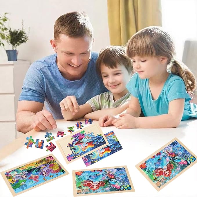 Wooden Puzzles for Kids Ages 4-6, 4 Packs 24 PCs Unicorn Mermaid Princess Fairy - Image 4