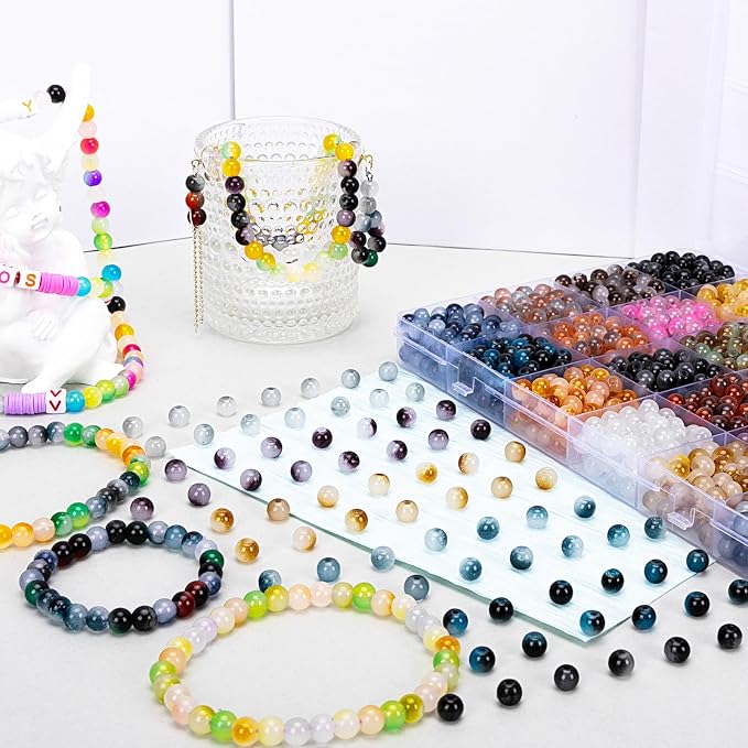 XSEINO About 1200+ pcs 6mm Glass Beads Bracelet Making Kit, 24 Assorted Black - Image 7