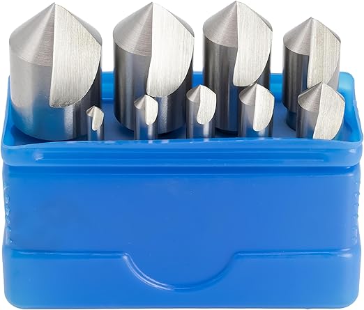 9 pc High-Speed Steel Countersink Drill Bit Set, 90° Countersink Angle, 1 Flute, 3/16" to 1"