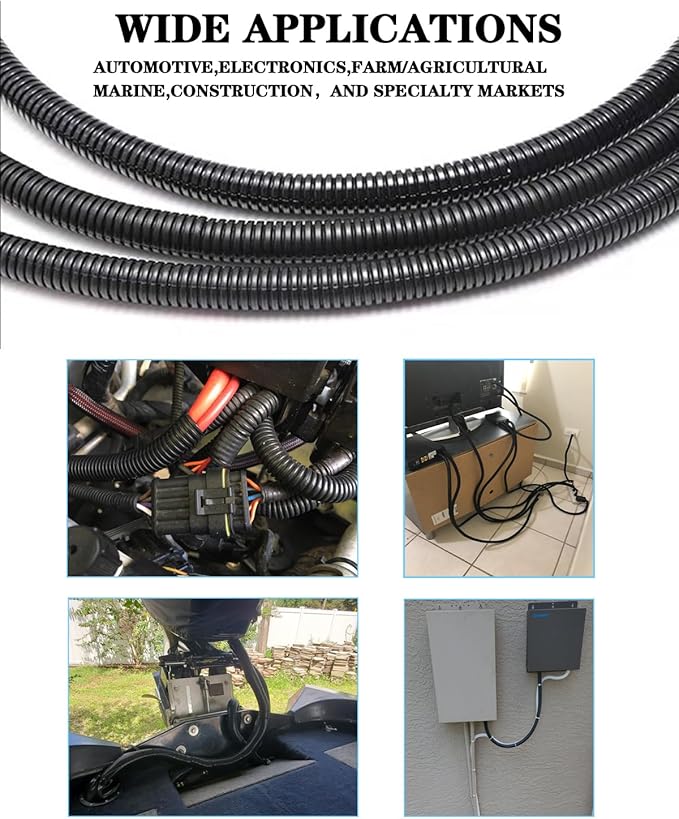 1/2 Inch Wire Loom Split Tubing - 16.5ft Cord Protector Electric Wires Covers, Automotive Wire Flexible Conduit, Plastic Wire Cover