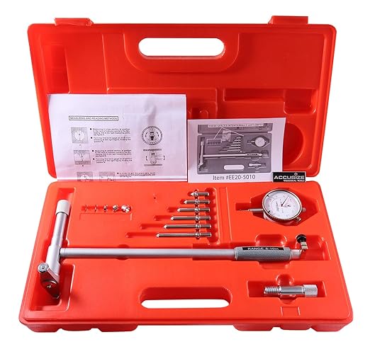 Accusize Industrial Tools 6-10'' by 0.0005'' Dial Bore Gauge Set, 10'' Stem Length, Ee20-5010