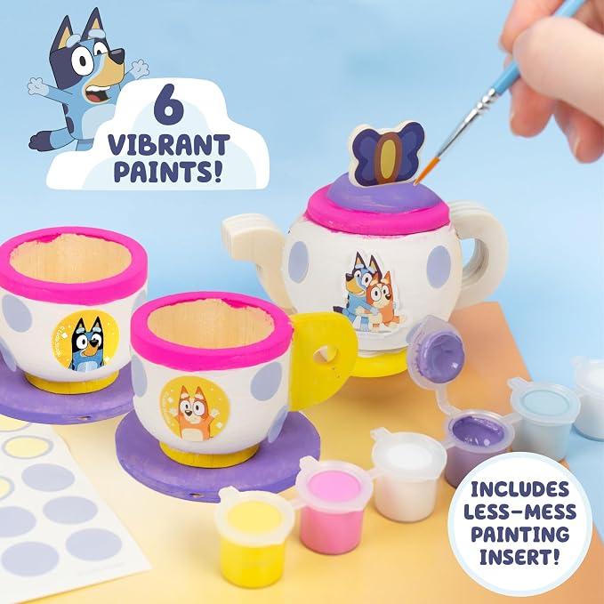 Bluey Paint & Play Tea Party, 6-Piece Wooden Tea Set, Customize - Image 4