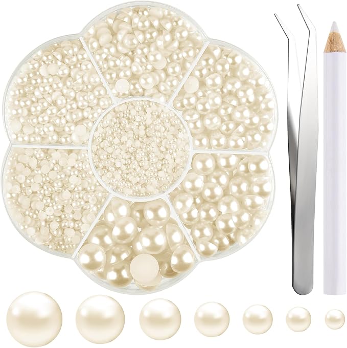 NACHLYNN 6480 Pcs Flat Back Pearl 7 Sizes Half Round Beige Flatback Pearls by Createyourownlifestory