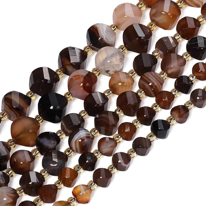 34pcs Natural Brown Striped Agate Stone Beads - Image 6