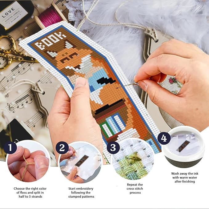 INFUNLY 6 Set Fox Reading Cross Stitch Bookmark Kit DIY Cross Stitch Kit - Image 4