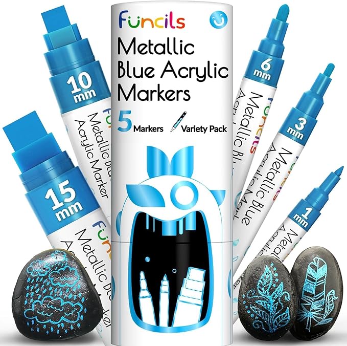 5 Metallic Acrylic Blue Paint Pen by Funcils