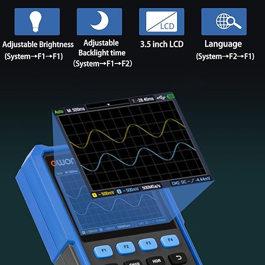 HDS272 Oscilloscope, 70MHz Bandwidth Dual Channel Oscilloscope Multiumeter, 2 in 1 Function 20,000 Counts Multiumeter 3.5" LCD for Electronic Measurement Circuit Design, Test, Repair