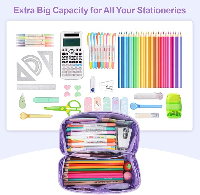 Large Pencil Case for Girls, Aesthetic Pencil Pouch for School, Wide Opening - Image 2
