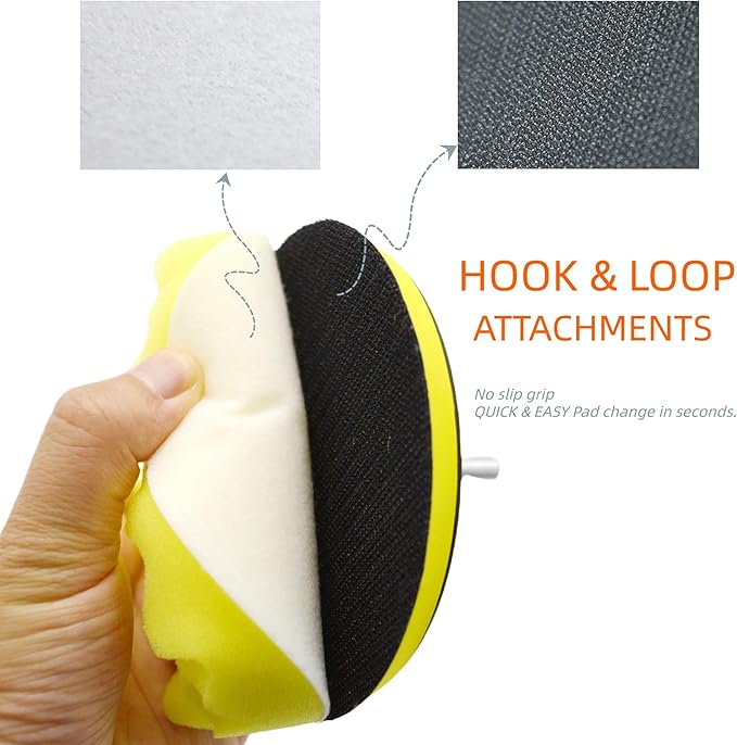 10Pcs 5Inch Face Backing Plate Compound Buffing Polishing Sponge Pads Waffle Foam Buffing Polishing Pads Kit with Woolen Cutting Pad and 5Inch Backing Plate M10 Drill Adapter