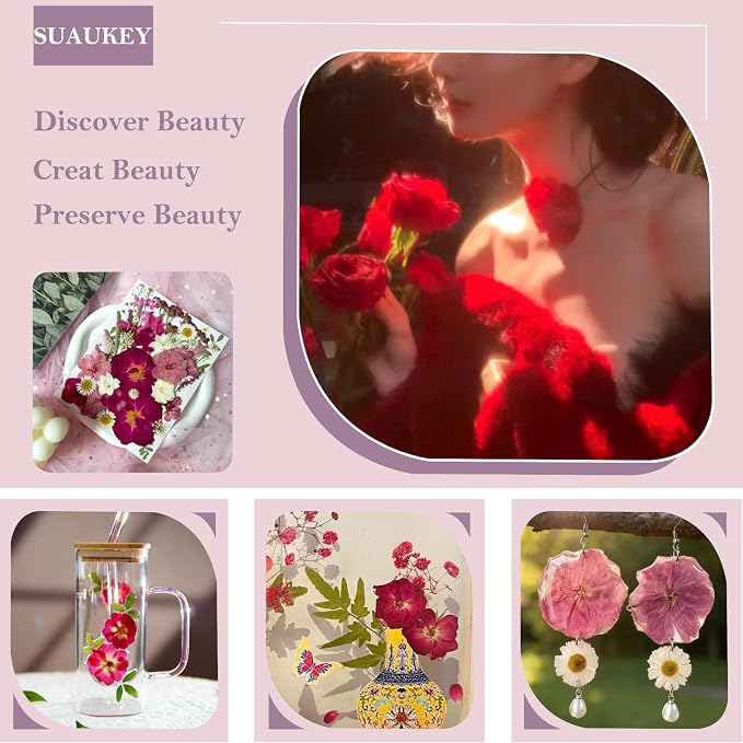 52 Pcs Red Dried Pressed Flowers - Image 3