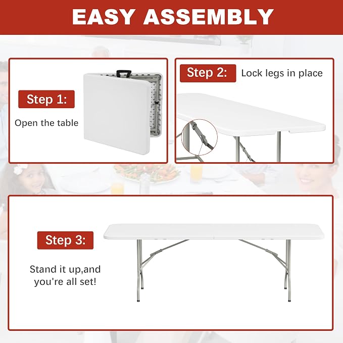Elevon Folding Table, 8 Feet Heavy Duty Fold-in-Half Utility Table Indoor - Image 4