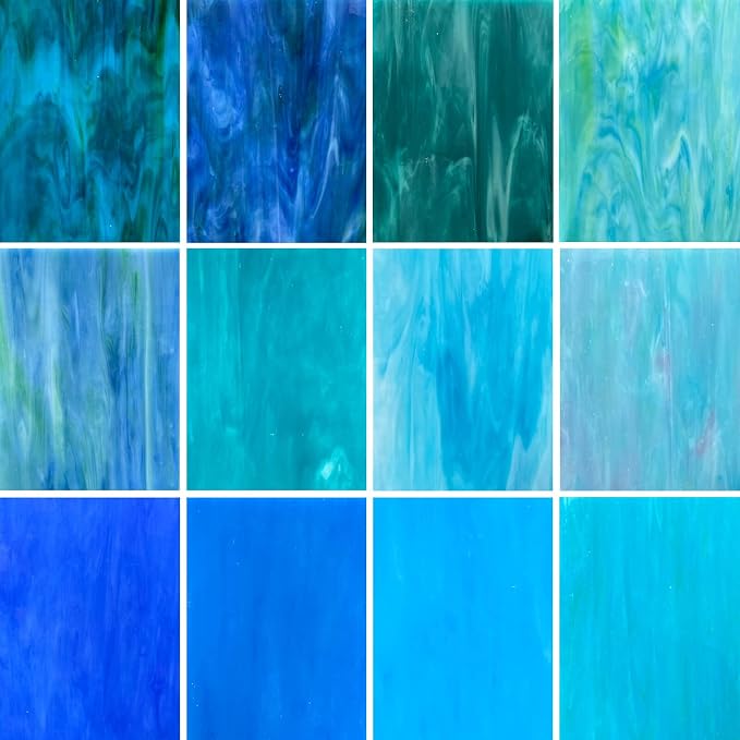 LITMIND 12 Sheets Blue Stained Glass Variety Pack, 4 x 6 Inch Smooth Opaque Art by LITMIND