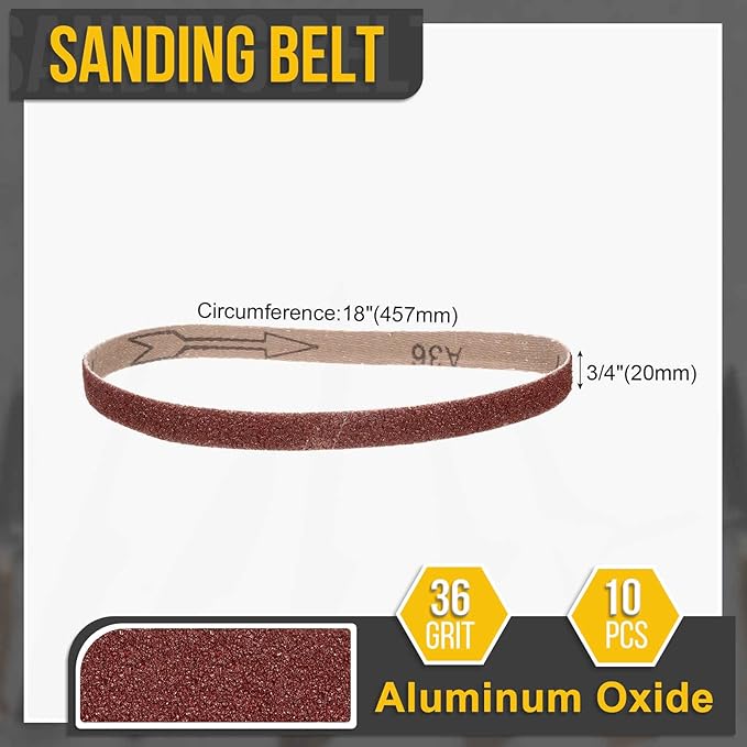 3/4 x 18 Inch Sanding Belt, 10 Pcs 36 Grit Aluminum Oxide Knife Sharpener Belts Work Sharpening for Belt Sander Knife Carving Tool Metal Working