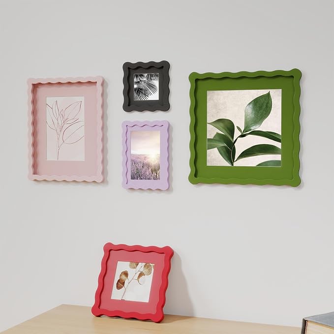 8x10 Picture Frame with Mat for 5x7, Wavy Edge Wooden Real Glass Photo Frame - Image 6