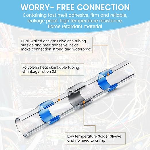110 Pieces, 5 Sizes, Heat Shrink Wire Connectors Kit, Self Shrink Solderless Marine/Automotive Butt, Waterproof Electrical Connectors with 5 Size Color-Coded (AWG 10-26), Perfect for Wire Splicing