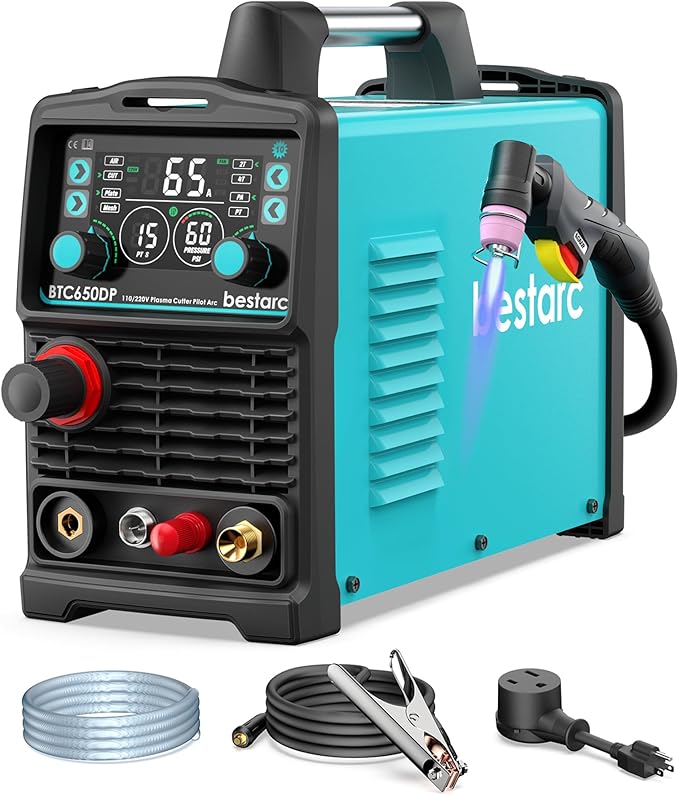 Plasma Cutter, [Pilot Arc] [Large LED Display] [Air Sensor] 65A bestarc Plasma Cutter Machine 110/220V Dual Voltage, 5/8 Inch Clean Cut 1 Inch Max Cut, Post Flow 2T/4T for Beginners DIY
