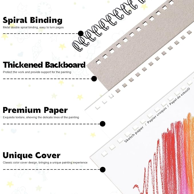 4 Pack Sketch Books, 8.5 x 11 Inch Mini Sketchbook, 68lb/100gsm Spiral Bound - Image 3