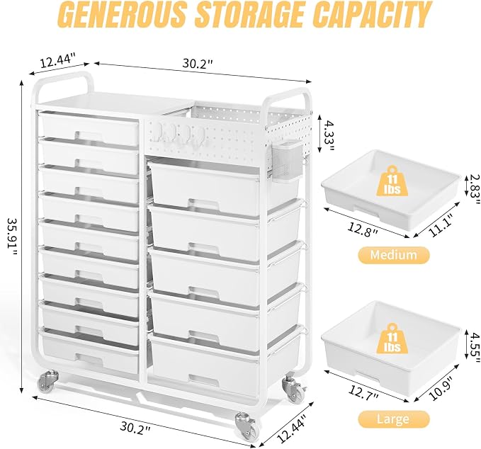 Rolling Storage Cart with 14 Drawers, Storage Organizer Cart with Tabletop and - Image 3