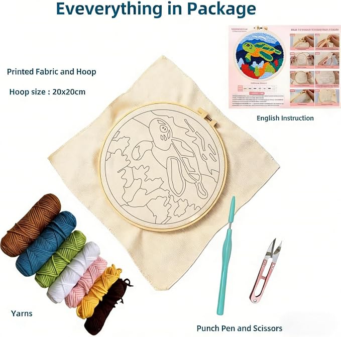 DIY Punch Needle Kits Green Sea Turtle - Image 2