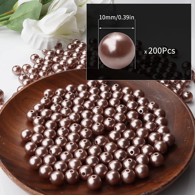 200pcs Coffee 10mm Pearl Beads - Image 2