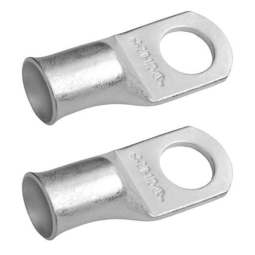 SELTERM 2pcs 2/0 AWG 1/2" Stud Tinned Copper Wire Lugs, Battery Lugs, Ring Terminals, Battery Cable Ends, 00 Gauge Ring Terminal Connectors, UL Marine Grade Electrical Battery Terminal Connectors