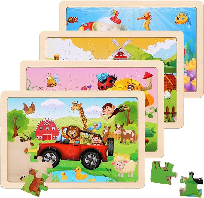 Wooden Puzzles Toys for Kids Ages 3-5, Animals Theme Wood Jigsaw Puzzles by NASHRIO