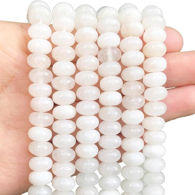 Songxi 5x8mm Natural White Jade Stone Rondelle Beads, Gemstone by SongXi