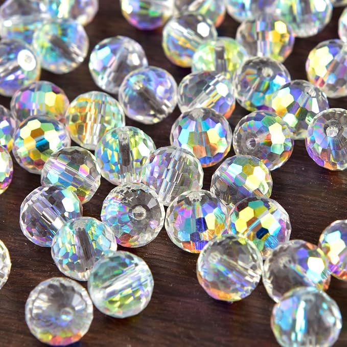 Glass Beads 80 Pcs 10mm Round 96 Faceted AB Color, Assortment - Image 4
