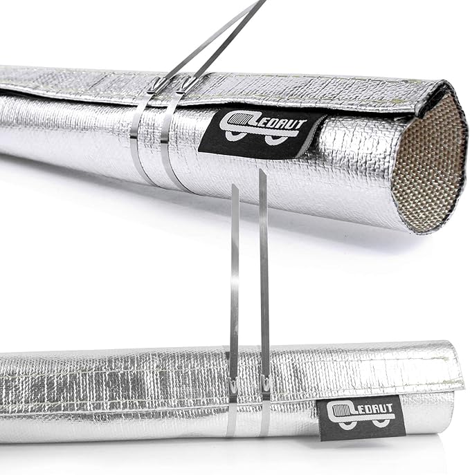 Wire Heat Shield Sleeve Aluminized Heat Shroud Heat Sleeving Fuel Line 2.2" I.D. X 3Ft With 10 Pcs Stainless Steel Cable Metal Zip Ties
