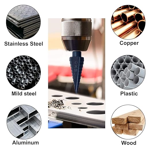 Step Drill Bit for Metal, 1-3/8" to 7/8", Drill Bit Set for SS, Hard Metal, Wood, HEX Shank, 3-Steps. #207