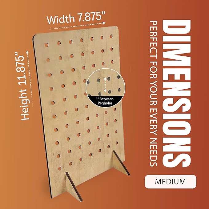 Torched Pegboard Display Stand for Jewelry, Craft Shows, Selling, Vendor Events, Tools, Peg Board Accessories Rack Organizer, Medium 8" L x 4.3" W x 12" H, Natural