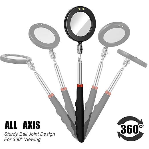 Tatuo 2 Pieces LED Mirror Inspection Telescoping Round Square Mirror Inspection Tool for Check The Condition of Vehicle, Observe The Eyelashes, Mouth and Other Small Parts