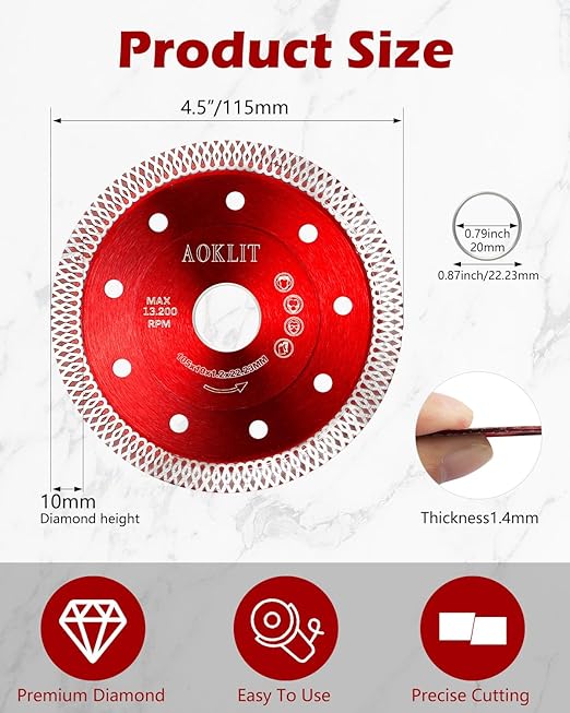 5 Pcs Diamond Saw Blade, 4" Super Thin Tile Grinding Blade, Diamond Blade for Angle Grinder Cutting Porcelain Tile Granite Marbles