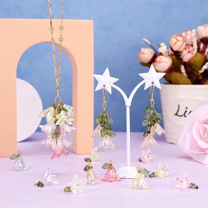 Cheriswelry 32Pcs Acrylic Flower Pendants Lily Floral Plastic Dangle Charms - Image 4