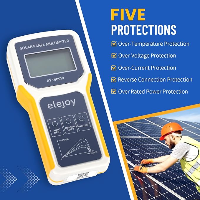 1600W Solar Panel Tester MPPT Photovoltaic Multimeter & Watt Meter Smart Portable Tool for Solar PV Panel Data & Troubleshoot Measures Power Output, Performance, and Open Circuit Voltage