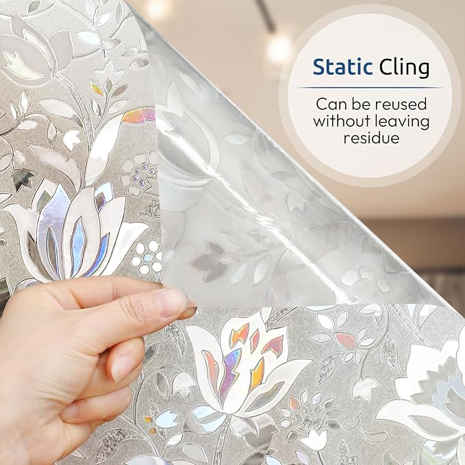 rabbitgoo Window Privacy Film, Stained Glass Cling, Tulip 29.5" x 118.1" | - Image 4