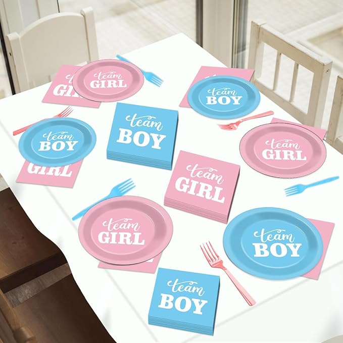 200pcs Gender Reveal Plates Napkins Gender Reveal Paper Tableware Set Blue and - Image 7