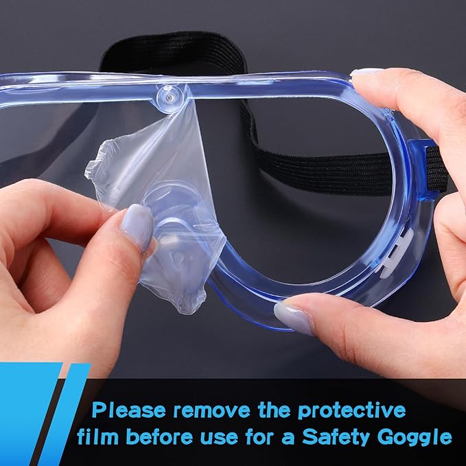 Yunsailing 30 Pack Protective Safety Goggles Clear Lab Over Glasses Anti Fog Eye Protection Goggles for Men Women(Clear Blue)