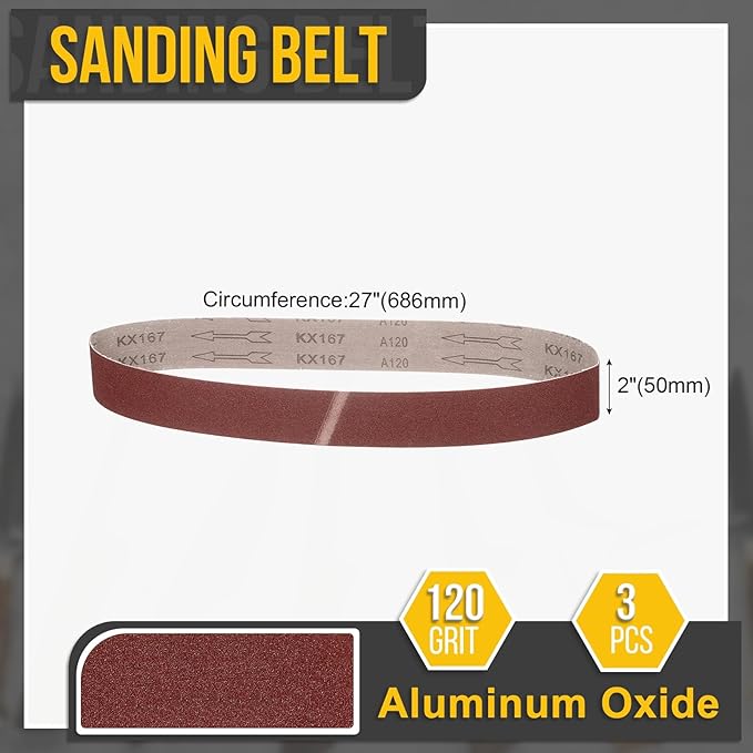2 x 27 Inch Sanding Belt, 3 Pcs 120 Grit Knife Sharpener Belts Work Sharpening for Belt Sander Knife Carving Tool Metal Working