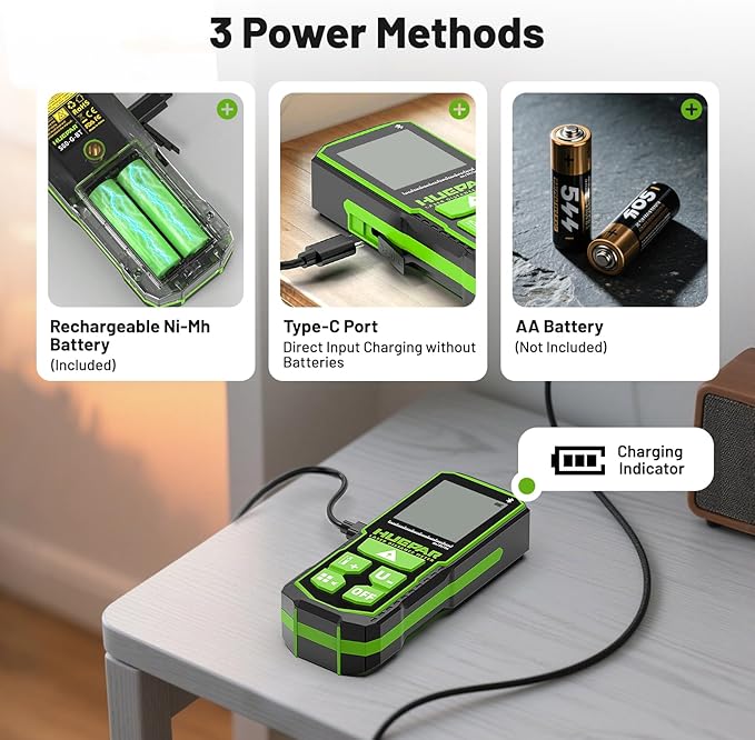 200ft Laser Measuing Tool with Bluetooth APP, Huepar Rechargeable Green Beam Laser Distance Meter ±1/16" High Accuracy, Multiple Measurement Modes, IP54 Durable for Home & Construction