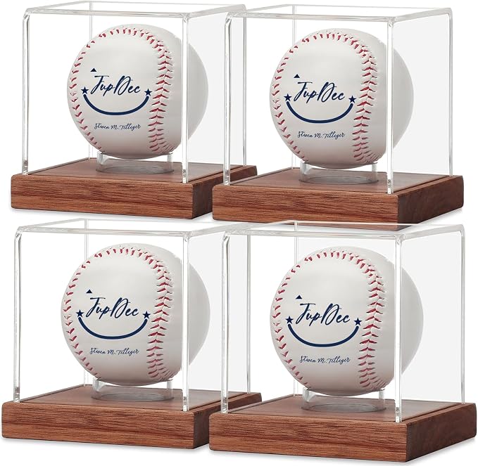 JupDec Baseball Display Case 4 Pack, Autograph Baseball Stand Box by JupDec