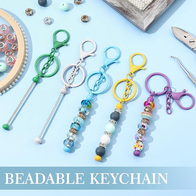 Tondiamo 12 Pcs Beadable Keychains Bars Bulk Blank Beaded Metal Keychain - Image 5
