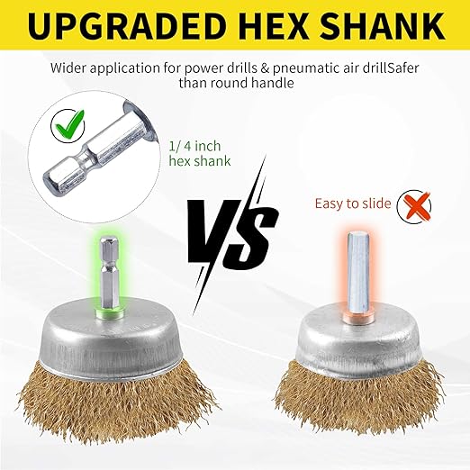 5 Pcs Wire Brush for Drill Set, Brass Wire Wheel for Drill, 1/4 Inch Hex Shank, Wire Brushes for Cleaning Rust for Drill